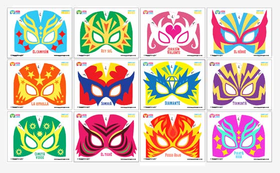 ¡12 patrones de brillantes y coloridas máscaras de Lucha Libre para imprimir y hacer! ¡12 patrones de brillantes y coloridas máscaras de Lucha Libre para imprimir y hacer!