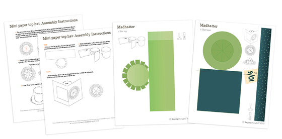 Templates for mad hatter hat. Green with label mini printable paper top hat!
