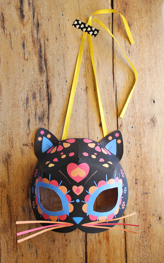 Plantillas de máscaras de gato calavera para el Día de los Muertos