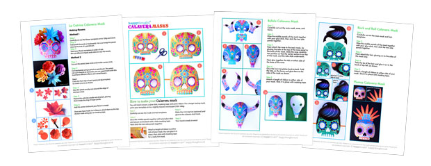 Instrucciones para plantilla de máscara de calavera para hacer máscaras del Día de los Muertos
