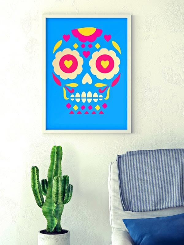 Day of the Dead calavera skull wall print framed