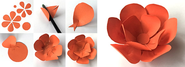 Flores de papel anaranjadas para corona del Día de los Muertos 