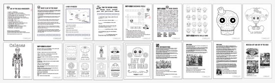 Day of the Dead printable worksheets to download Dia de los Muertos worksheets: 18 PDF activities about Dia de los Muertos!