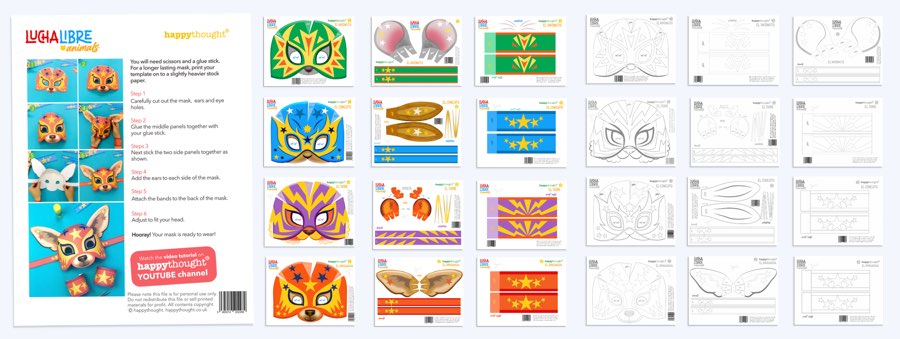 Dog, cat, rabbit and tiger lucha libre mask templates