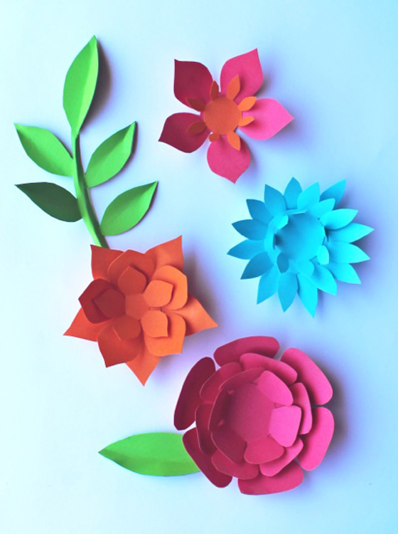 DIY paper flowers pattern, paper feathers + paper leaves!