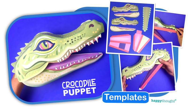 Pictures of how to make a paper crocodile hand puppet