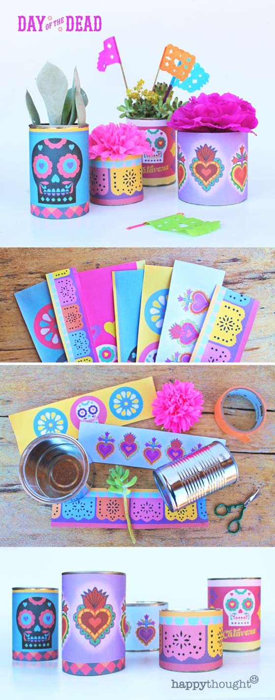 Day of the Dead tin can label templates: Calaveras, hearts + papel picado!