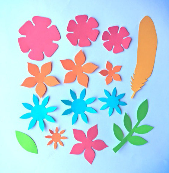 DIY paper flowers pattern, paper feathers pattern and paper leaf cutout!