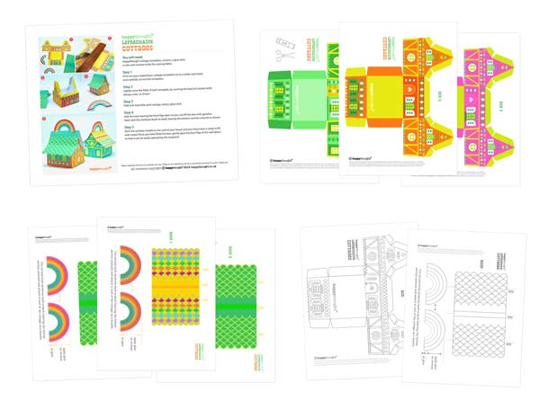Leprechaun cottages favor box templates for St Patrick's Day Leprechaun cottages favor box templates for St Patrick's Day