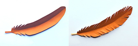 Easy DIY tutorial: Orange colored paper feather cutouts!
