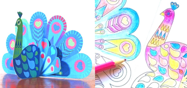 Make a beautiful peacock as a decoration or Valentine's card Peacock projects to color in and make in class or at home