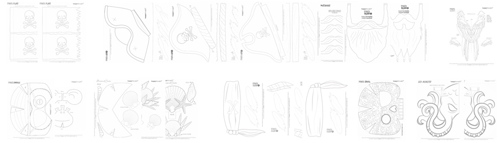 pirate dress up activity pack black and white