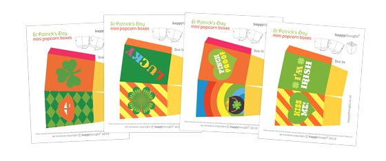 St Patricks Day DIY party popcorn box templates!