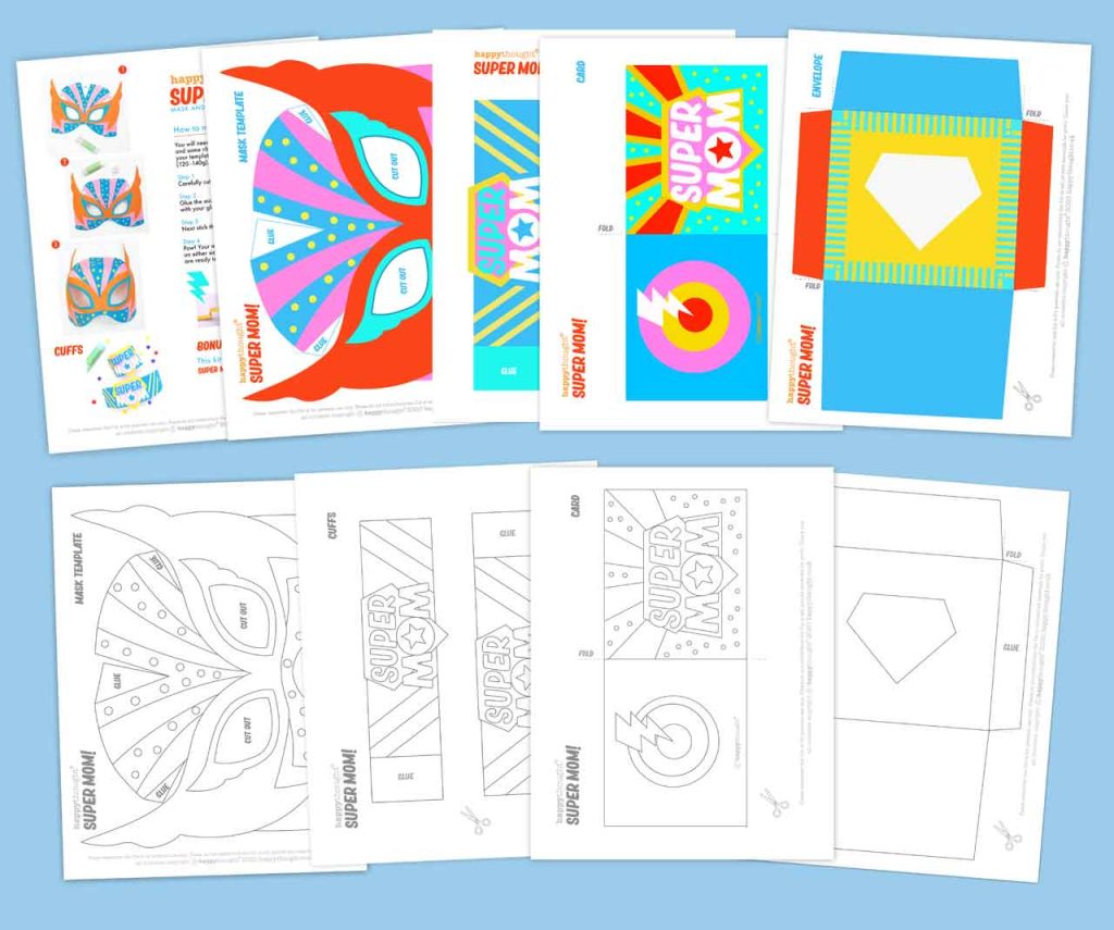 Printable Super Mom mask and Mother's Day card pdf templates