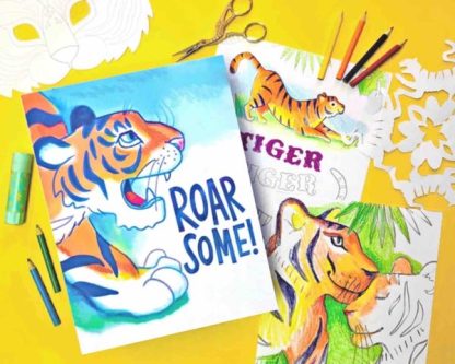 tiger color in and activity worksheet templates