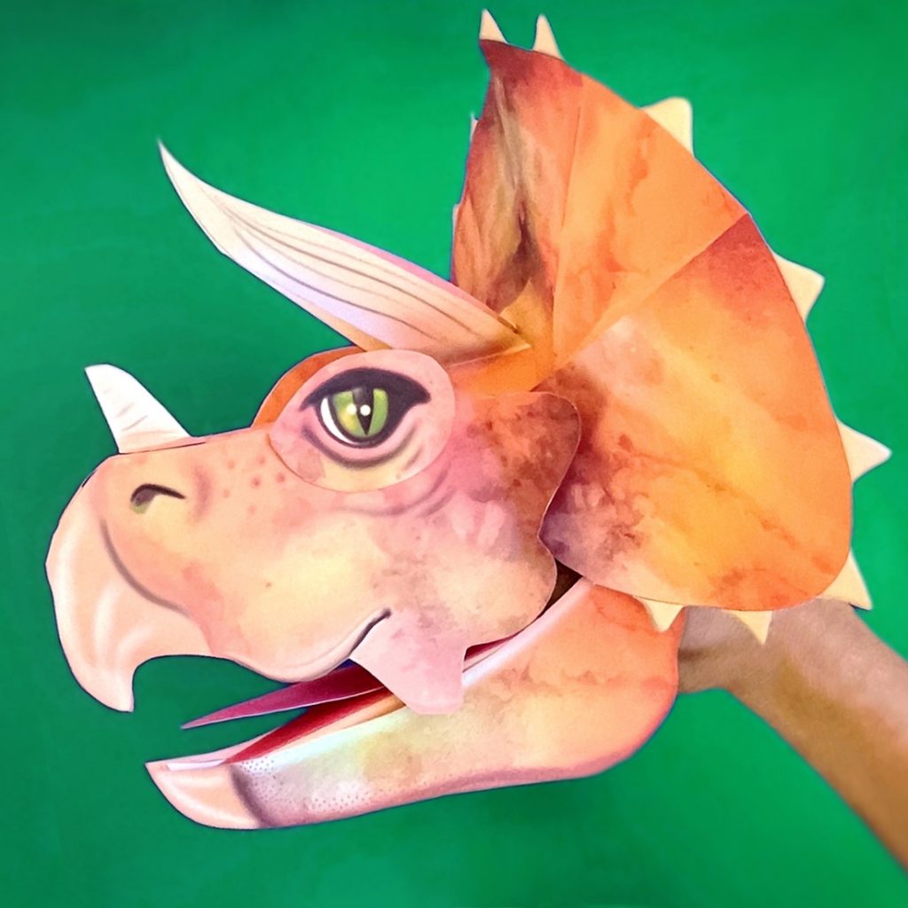 triceratops puppet made of paper so you can talk to other dinosaurs