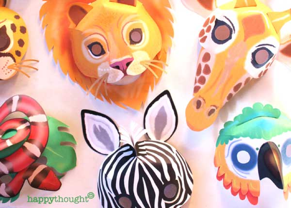  león, hipopótamo, elefante, serpiente, jirafa, tigre, mono, leopardo, cocodrilo y zebra - ¡Máscaras de animales salvajes para disfrazarse y jugar!